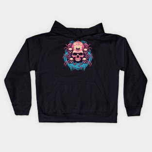 Wiccan Skull with Flowers and Little Skulls Kids Hoodie